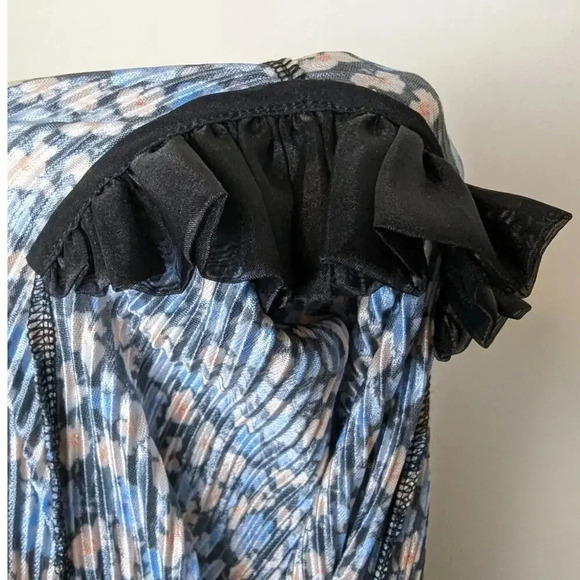 Saylor Ditsy Floral Midi Dress Blue Deep V-Neck High Slit Long Sleeves - Picture 11 of 14